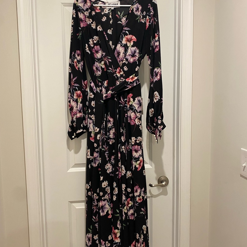 Meghan LA Black Wrap Dress with Bishop Sleeves